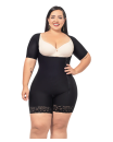 Black half-leg girdle with short sleeves O-017