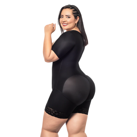 Black half-leg girdle with short sleeves O-017