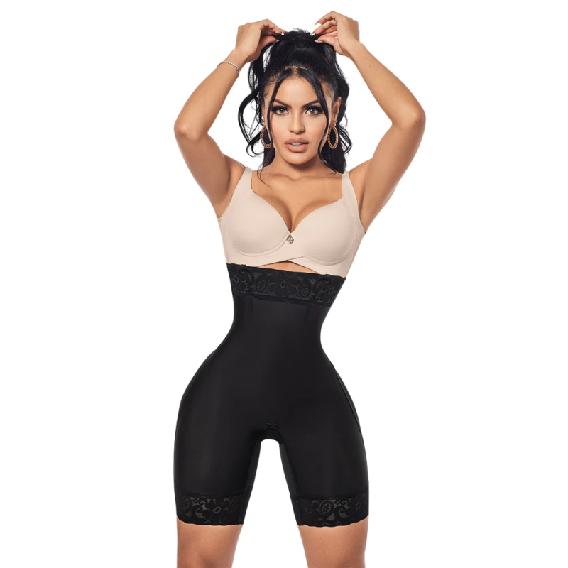 Black strapless invisible half leg girdle C-043